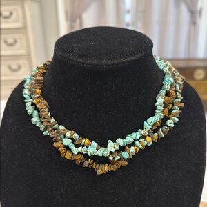 Vintage Turquoise Brown Southwestern Beaded Choker Collar Statement Necklace